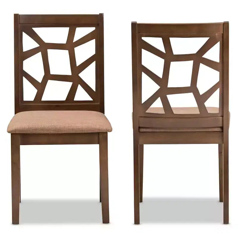 Lot de 2 chaises de salle à manger Abilene en tissu d'inspiration Mid-Century et finition noyer marron - Baxton Studio : Bois d'hévéa massif, Rembourrage en polyester