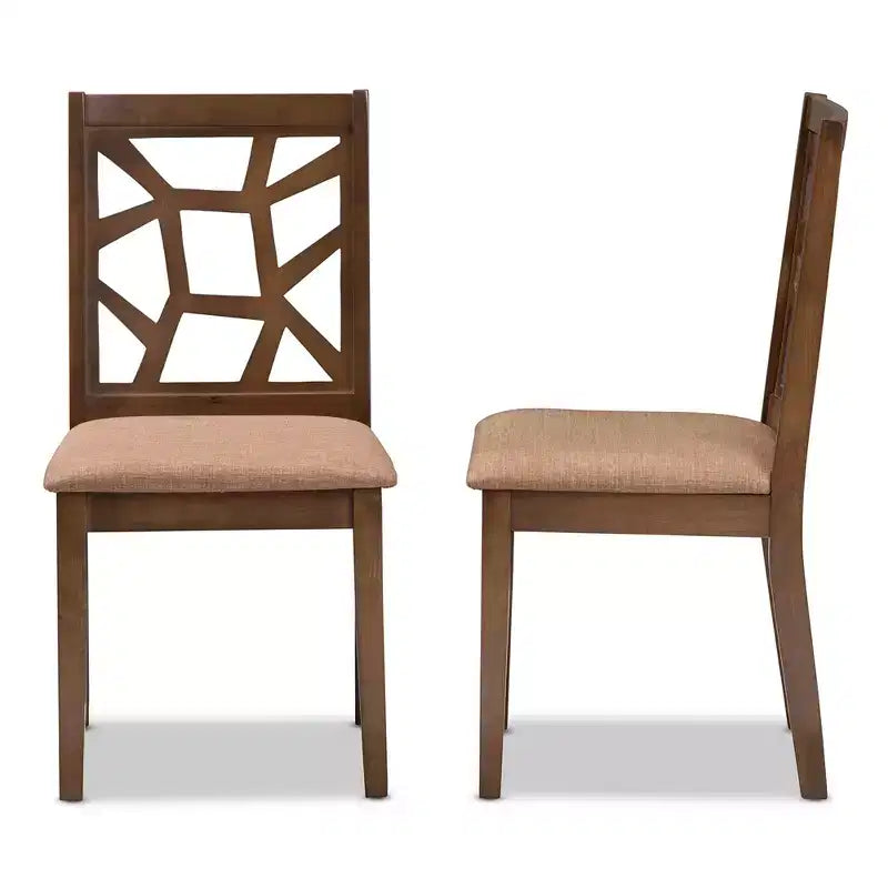 Lot de 2 chaises de salle à manger Abilene en tissu d'inspiration Mid-Century et finition noyer marron - Baxton Studio : Bois d'hévéa massif, Rembourrage en polyester