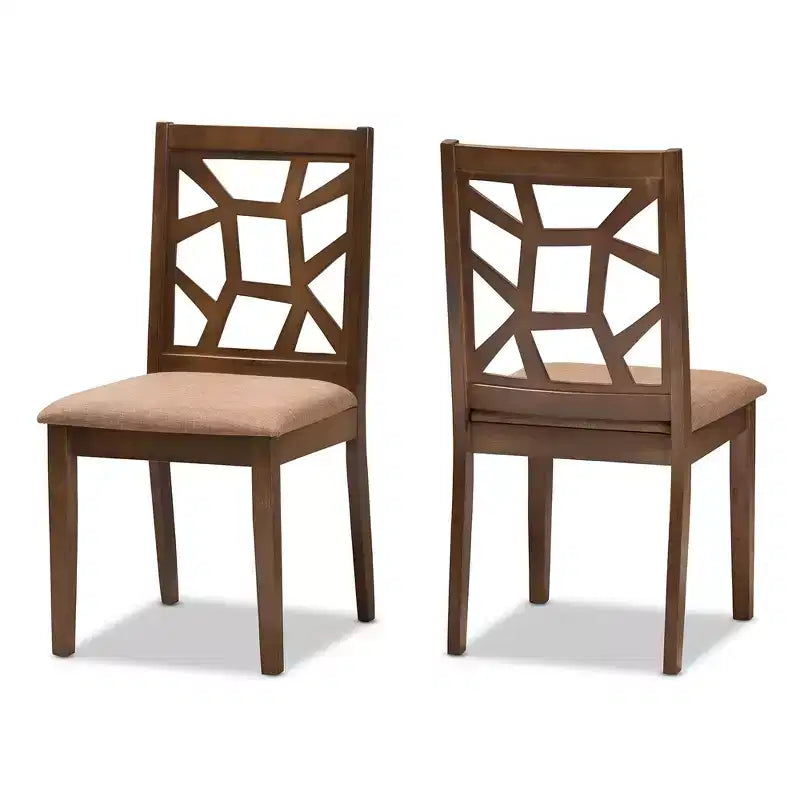 Lot de 2 chaises de salle à manger Abilene en tissu d'inspiration Mid-Century et finition noyer marron - Baxton Studio : Bois d'hévéa massif, Rembourrage en polyester