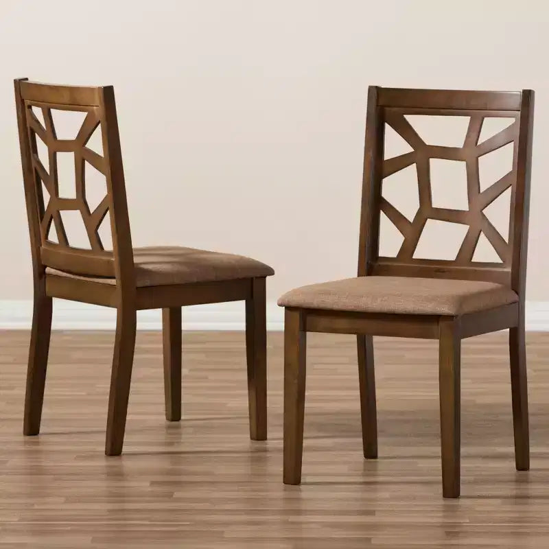 Lot de 2 chaises de salle à manger Abilene en tissu d'inspiration Mid-Century et finition noyer marron - Baxton Studio : Bois d'hévéa massif, Rembourrage en polyester