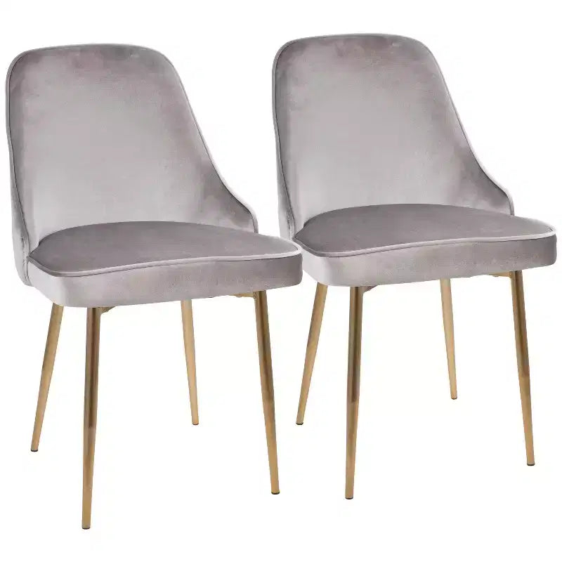 Lot de 2 chaises de salle à manger LumiSource Or Argent : revêtement en velours, pieds chromés, patins de protection de sol