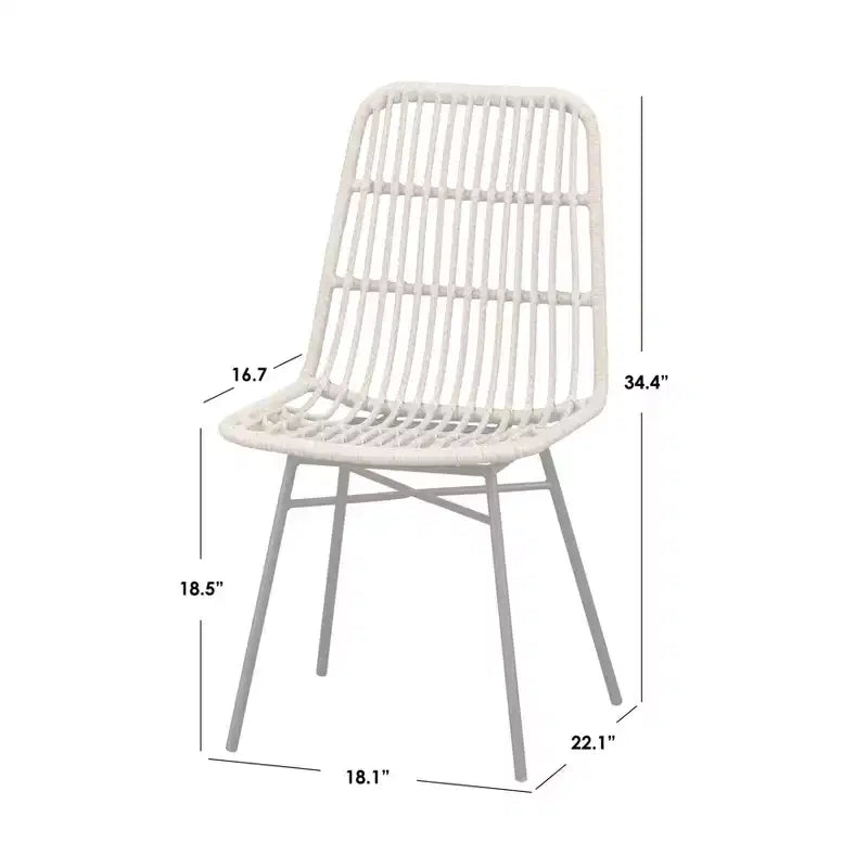 Lifestorey Lot de 2 chaises de salle à manger Greenville en similicuir et rotin naturel : Style moderne du milieu du siècle, rotin et cadre en métal, capacité de 113 kg