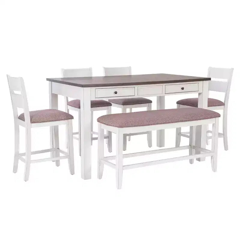 Powell 6pc Bruner Rectangle Counter Height Dining Set White