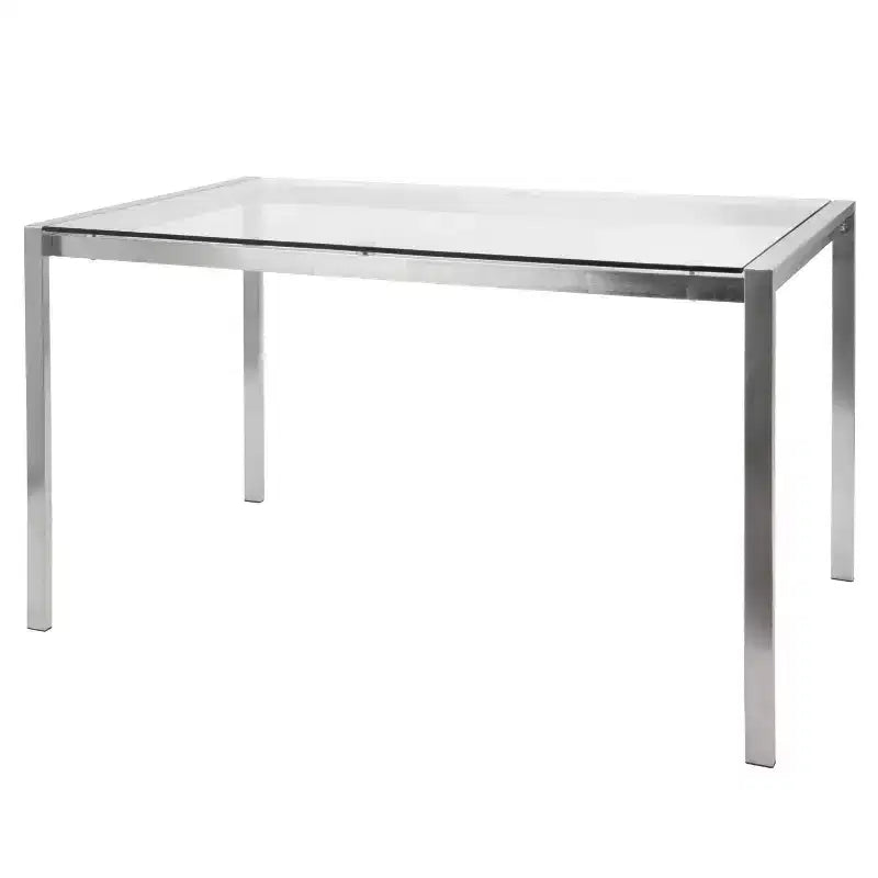 LumiSource Fuji Table à manger moderne 47" acier inoxydable/verre transparent : Élégante, 4 places, plateau rectangulaire, meuble de cuisine