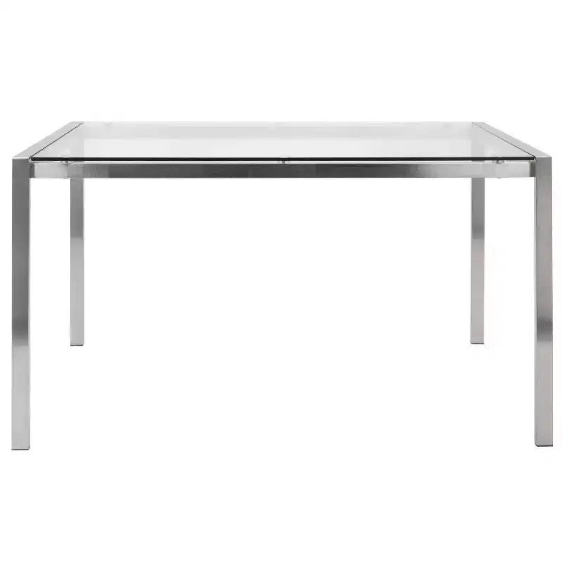 LumiSource Fuji Table à manger moderne 47" acier inoxydable/verre transparent : Élégante, 4 places, plateau rectangulaire, meuble de cuisine