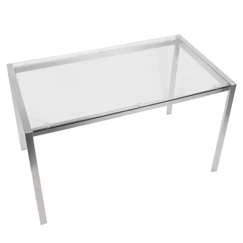 LumiSource Fuji Table à manger moderne 47" acier inoxydable/verre transparent : Élégante, 4 places, plateau rectangulaire, meuble de cuisine