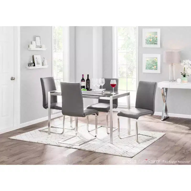 LumiSource Fuji Table à manger moderne 47" acier inoxydable/verre transparent : Élégante, 4 places, plateau rectangulaire, meuble de cuisine