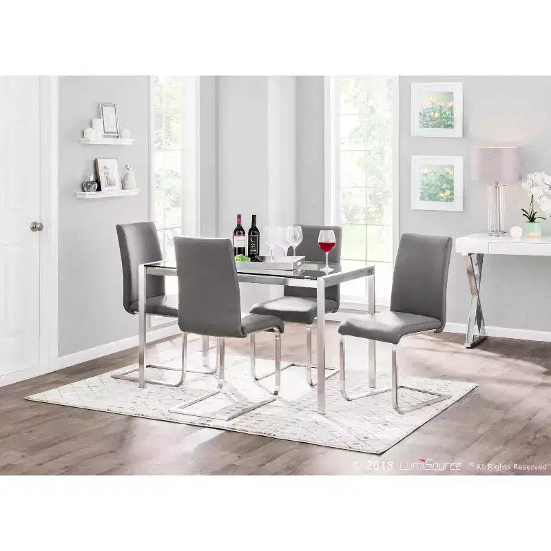 LumiSource Fuji Table à manger moderne 47" acier inoxydable/verre transparent : Élégante, 4 places, plateau rectangulaire, meuble de cuisine