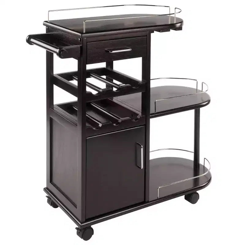 Winsome Jimmy Entertainment Cart Dark Espresso: Modern Rolling Storage, 3 Shelves, 1 Drawer, Wood Composite