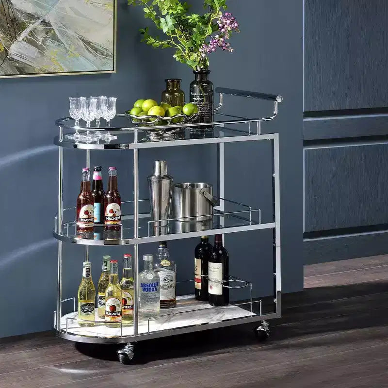 Chariot de service de bar Inyo Acme Furniture Verre transparent/Fini chromé