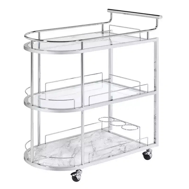 Chariot de service de bar Inyo Acme Furniture Verre transparent/Fini chromé