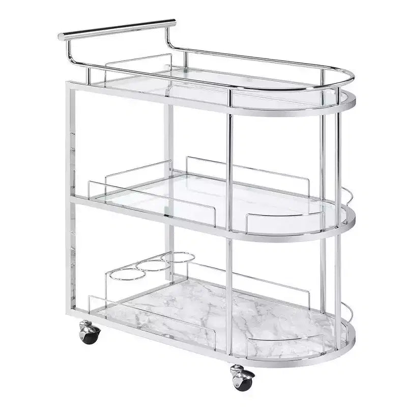Chariot de service de bar Inyo Acme Furniture Verre transparent/Fini chromé
