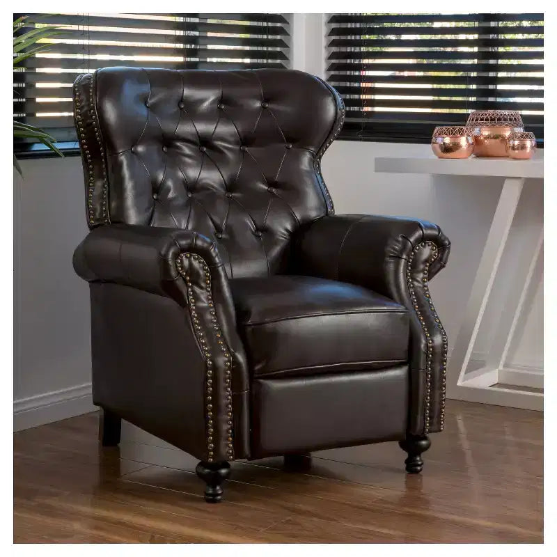 Walder Bonded Leather Press-Back Recliner Club Chair Brown - Christopher Knight Home: Elegant Winged Back, Hardwood Frame