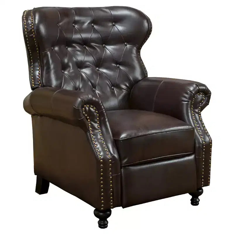 Fauteuil de relaxation Walder en cuir reconstitué avec dossier inclinable marron – Christopher Knight Home : Dossier à oreilles élégant, cadre en bois dur