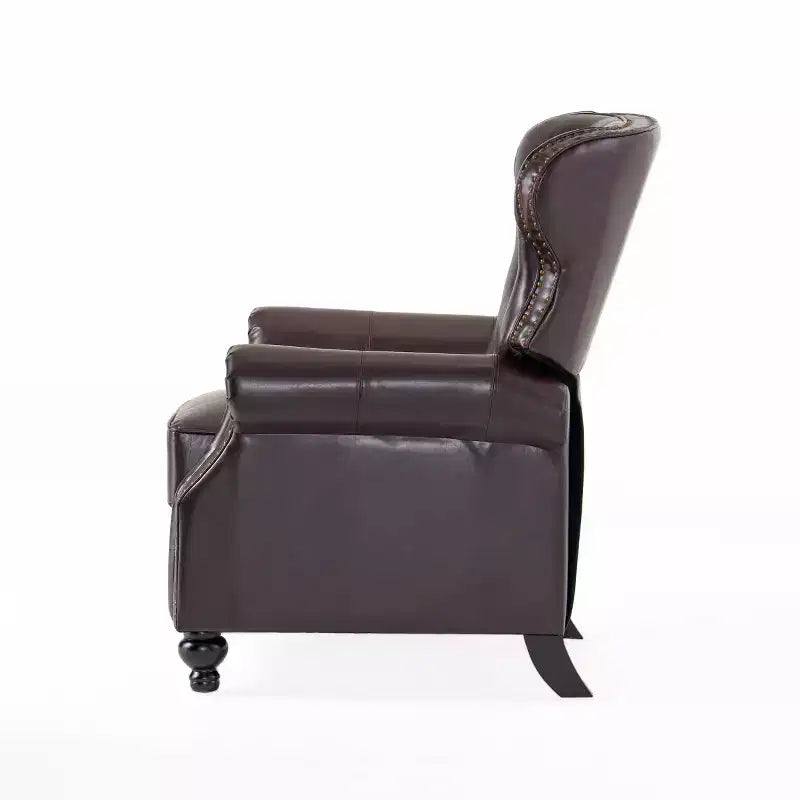 Fauteuil de relaxation Walder en cuir reconstitué avec dossier inclinable marron – Christopher Knight Home : Dossier à oreilles élégant, cadre en bois dur