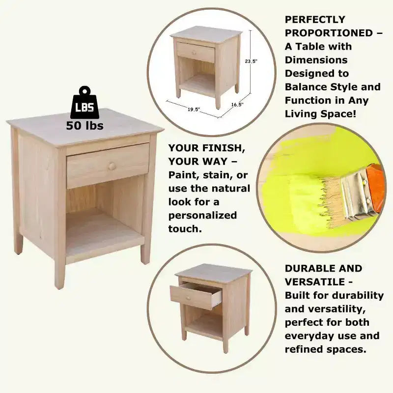 Table de chevet 19,5 pouces non finie – International Concepts