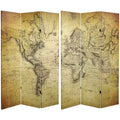 6" Double Sided Vintage World Map Canvas Room Divider Beige - Oriental Furniture: Spruce Wood Frame, No Assembly Required