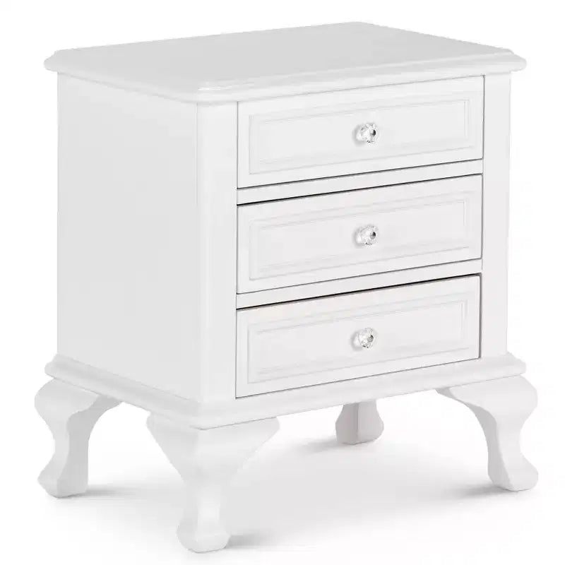 Table de chevet à 3 tiroirs Picket House Furnishings Isabella Youth Blanc : Cadre en bois dur, placage en bois, kit anti-basculement inclus