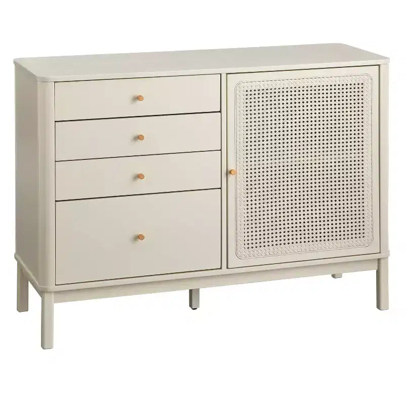 Lifestorey Bayview 4 Drawer and 1 Faux Rattan Door Dresser Ivory
