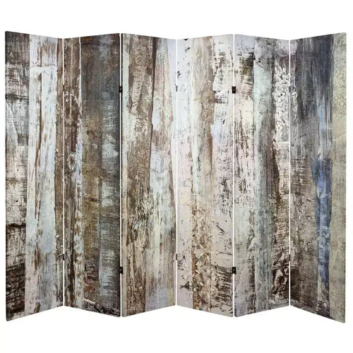 6" Double Sided Winter Woods Canvas Room Divider White - Oriental Furniture: No Assembly, Adjustable Panels