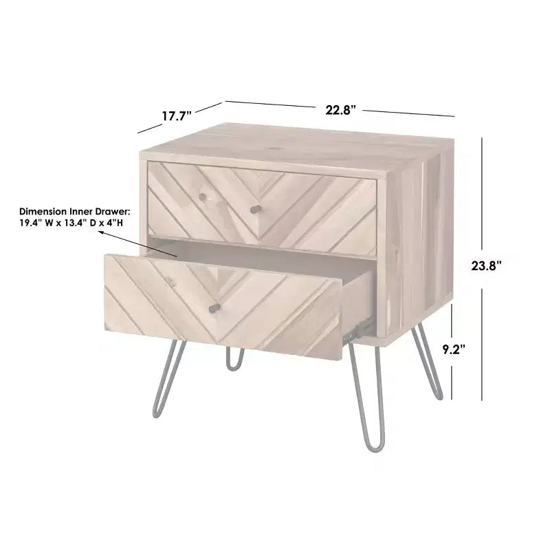 Lifestorey Table de chevet moderne Mid-Century Alexandria à 2 tiroirs Chêne : Table de chevet moderne Mid-Century, finition placage bois