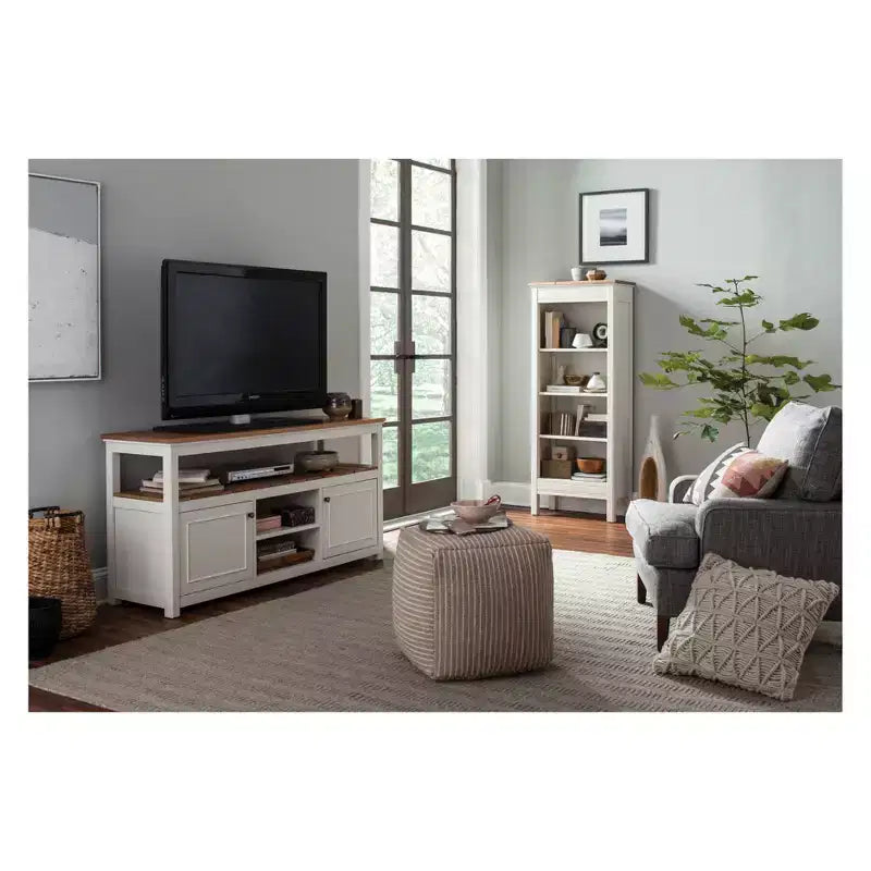 Meuble TV Savannah Cabinet avec plateau en bois naturel pour téléviseurs jusqu'à 64 pouces, coloris ivoire - Alaterre Furniture