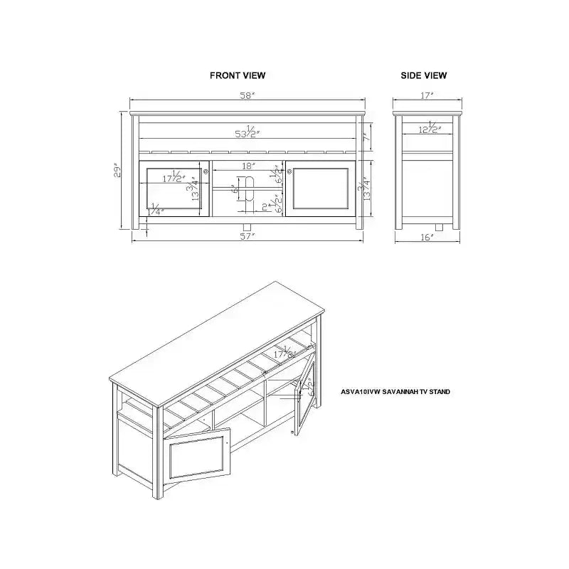 Meuble TV Savannah Cabinet avec plateau en bois naturel pour téléviseurs jusqu'à 64 pouces, coloris ivoire - Alaterre Furniture