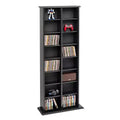 Double Media Storage Tower - Black - Prepac: Holds 320 CDs, 130 DVDs, 14 Adjustable Shelves, Wood Composite