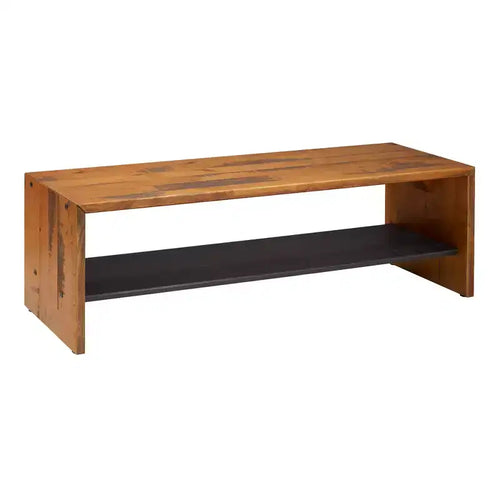 Banc d'entrée rustique en bois de récupération massif de 58 po couleur miel - Saracina Home : Étagère inférieure, Sièges pour couloir