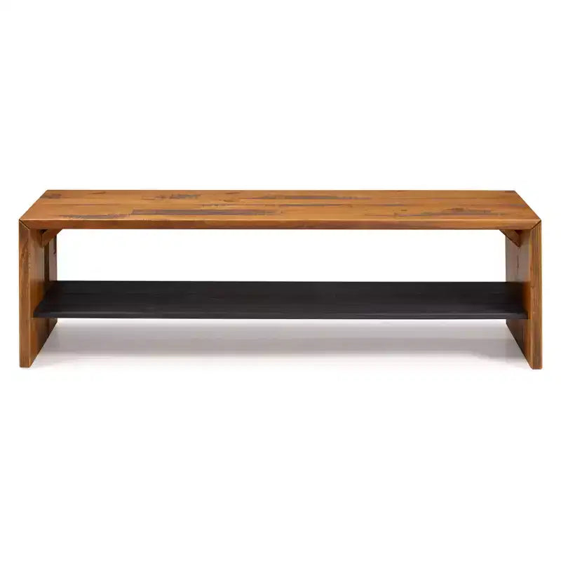 Banc d'entrée rustique en bois de récupération massif de 58 po couleur miel - Saracina Home : Étagère inférieure, Sièges pour couloir