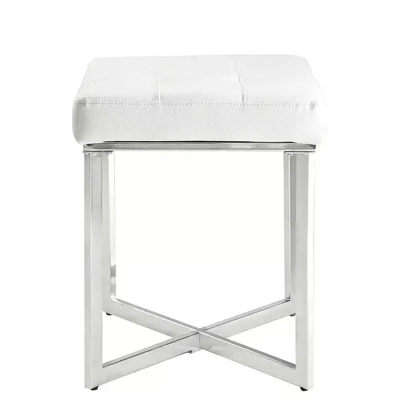 Banc de vanité Julia Carolina Living blanc/chrome : piètement chromé en X, rembourré, design moderne