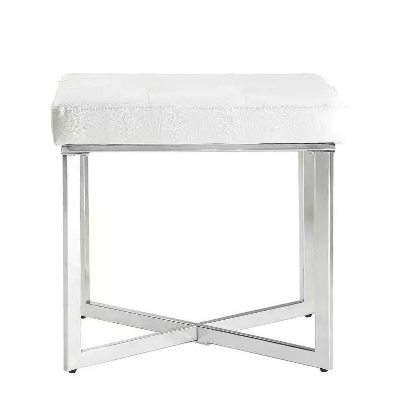 Banc de vanité Julia Carolina Living blanc/chrome : piètement chromé en X, rembourré, design moderne