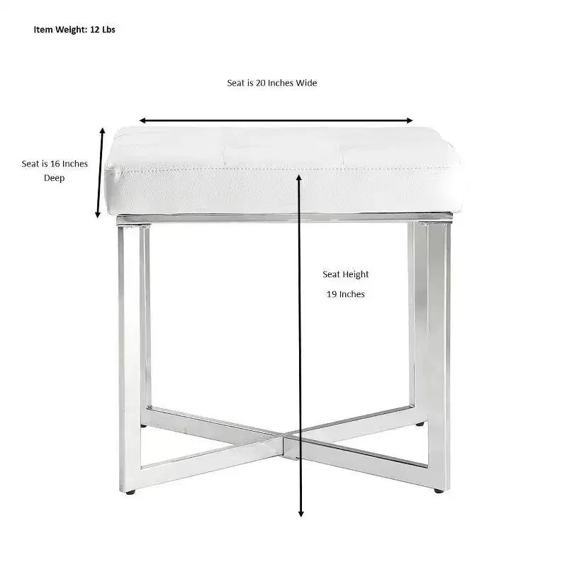 Banc de vanité Julia Carolina Living blanc/chrome : piètement chromé en X, rembourré, design moderne