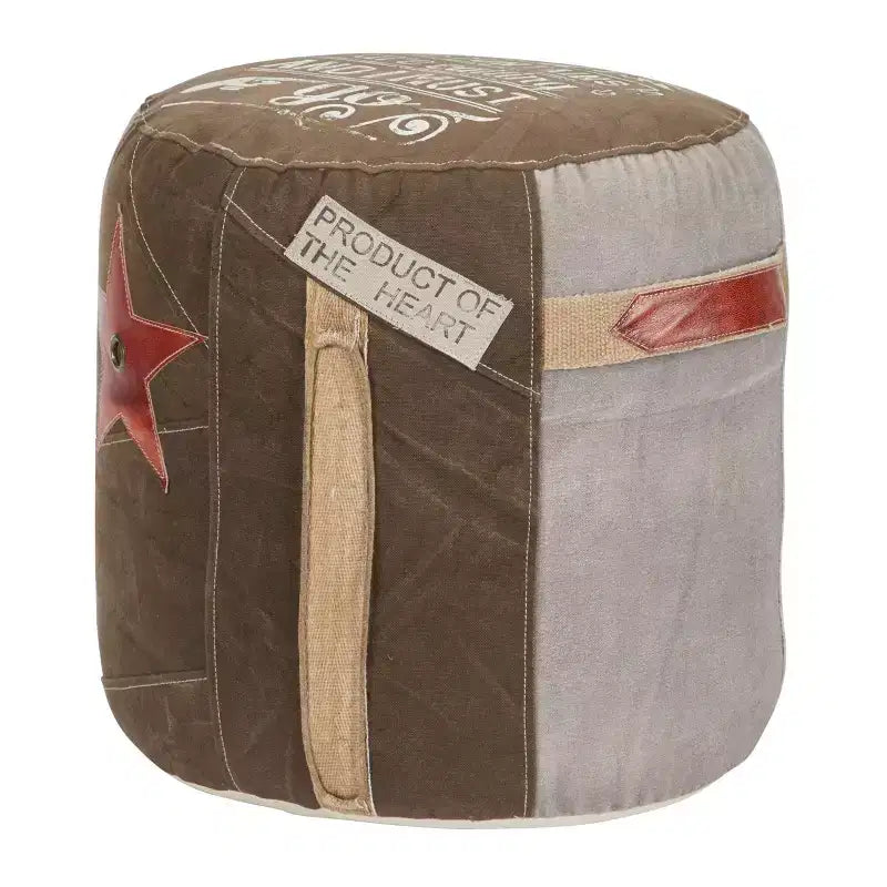 Olivia & May Pouf en toile motif étoile marron : Repose-pieds rond rustique non rembourré, aucun assemblage requis
