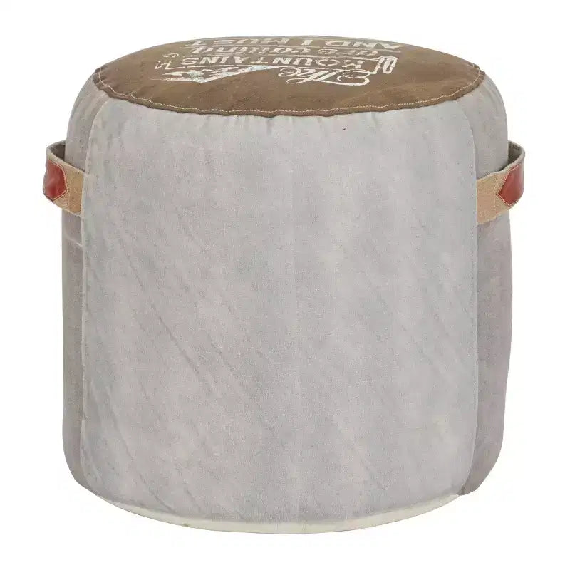 Olivia & May Pouf en toile motif étoile marron : Repose-pieds rond rustique non rembourré, aucun assemblage requis