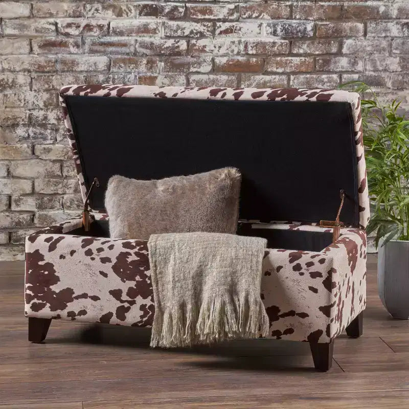 Pouf de rangement Breanna : Imprimé Vache, Banc Rectangulaire - Christopher Knight Home