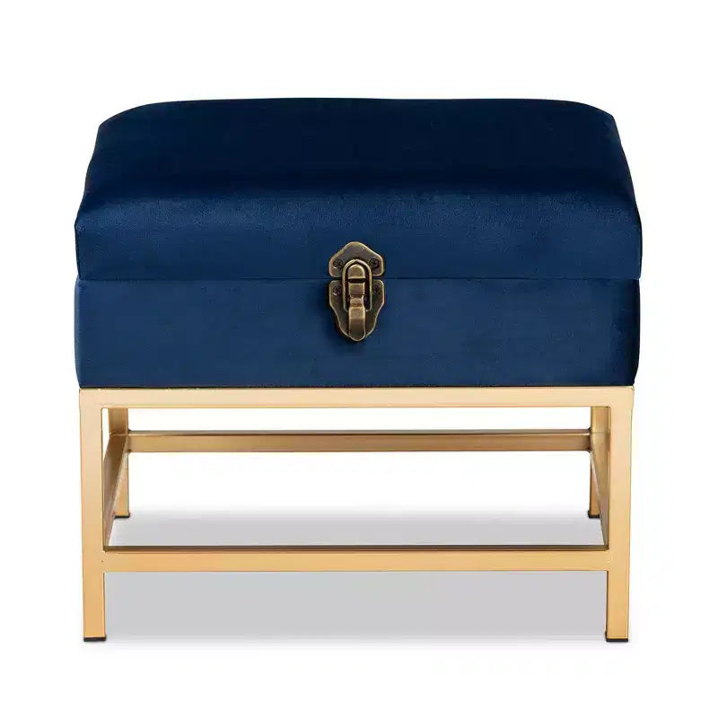 Pouf en tissu et métal Aliana Bleu Marine/Doré - Baxton Studio