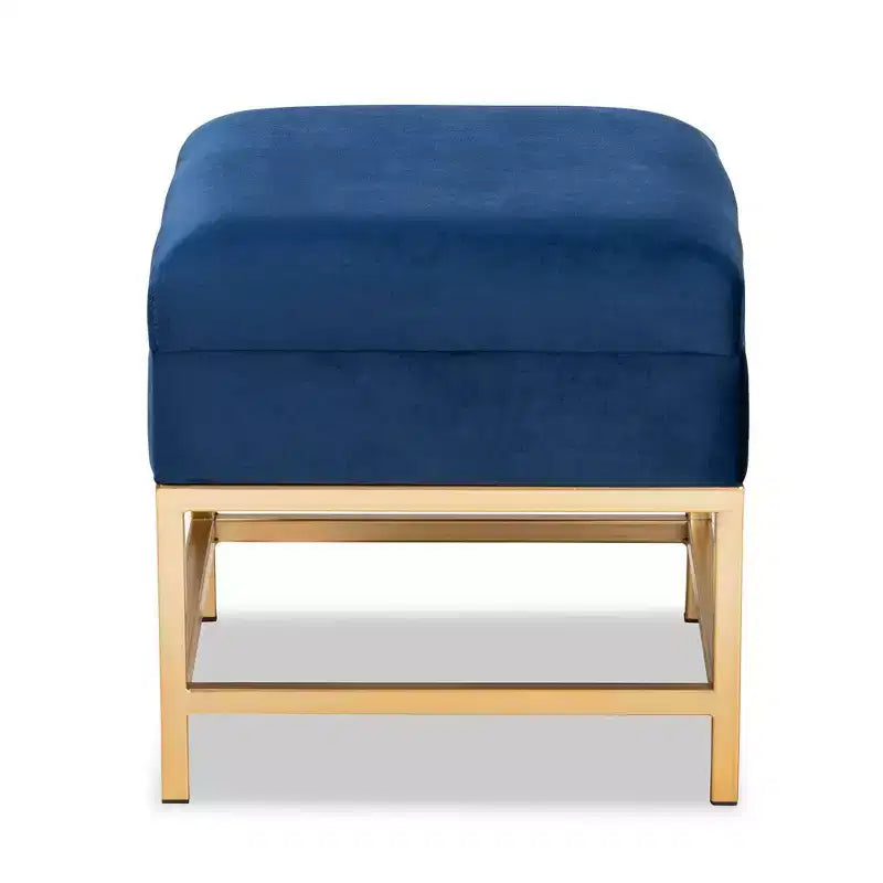 Pouf en tissu et métal Aliana Bleu Marine/Doré - Baxton Studio