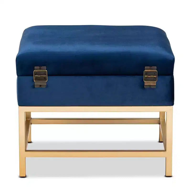 Pouf en tissu et métal Aliana Bleu Marine/Doré - Baxton Studio