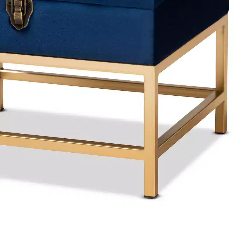 Pouf en tissu et métal Aliana Bleu Marine/Doré - Baxton Studio