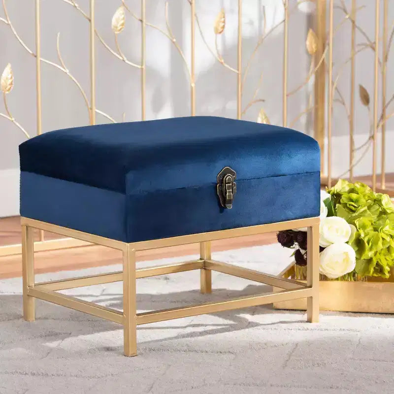 Pouf en tissu et métal Aliana Bleu Marine/Doré - Baxton Studio