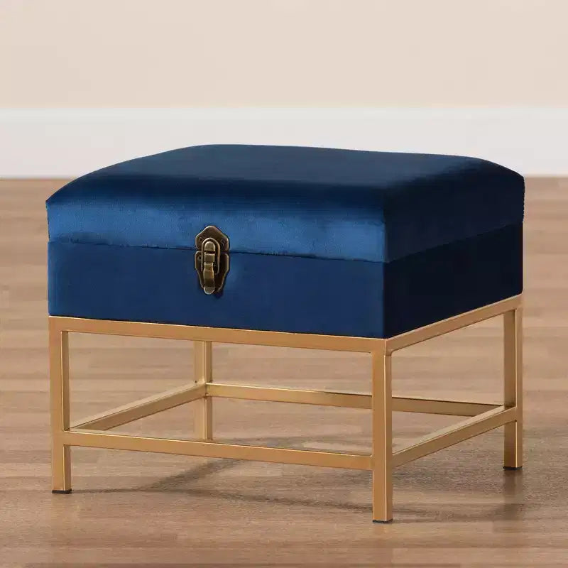 Pouf en tissu et métal Aliana Bleu Marine/Doré - Baxton Studio