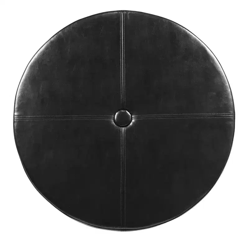 Winston Grand Pouf de Rangement Rond à Bouton en Similicuir Noir - HomePop