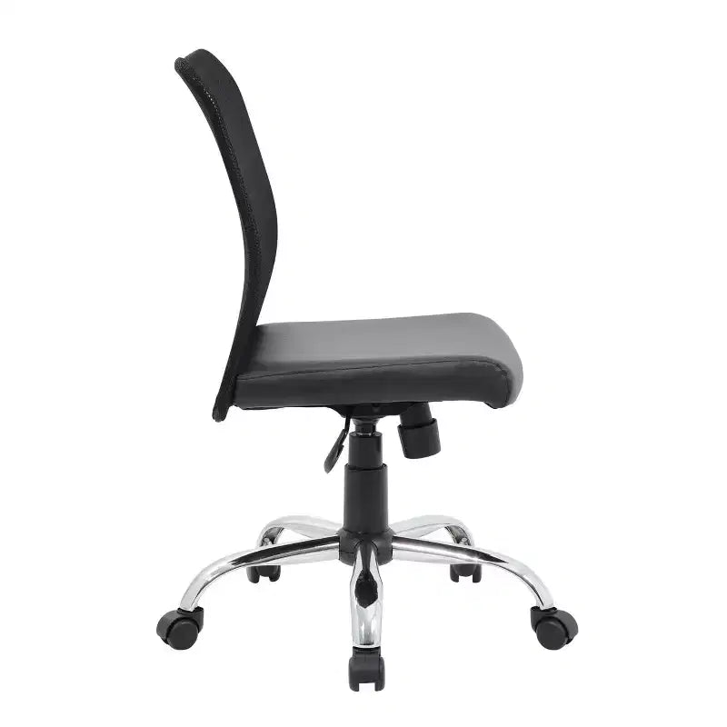 Fauteuil de travail en maille sans accoudoirs, noir - Boss Office Products : Vérin pneumatique, base chromée, assise en vinyle