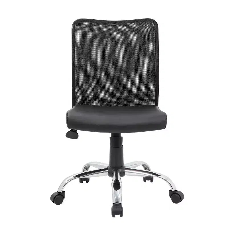 Fauteuil de travail en maille sans accoudoirs, noir - Boss Office Products : Vérin pneumatique, base chromée, assise en vinyle