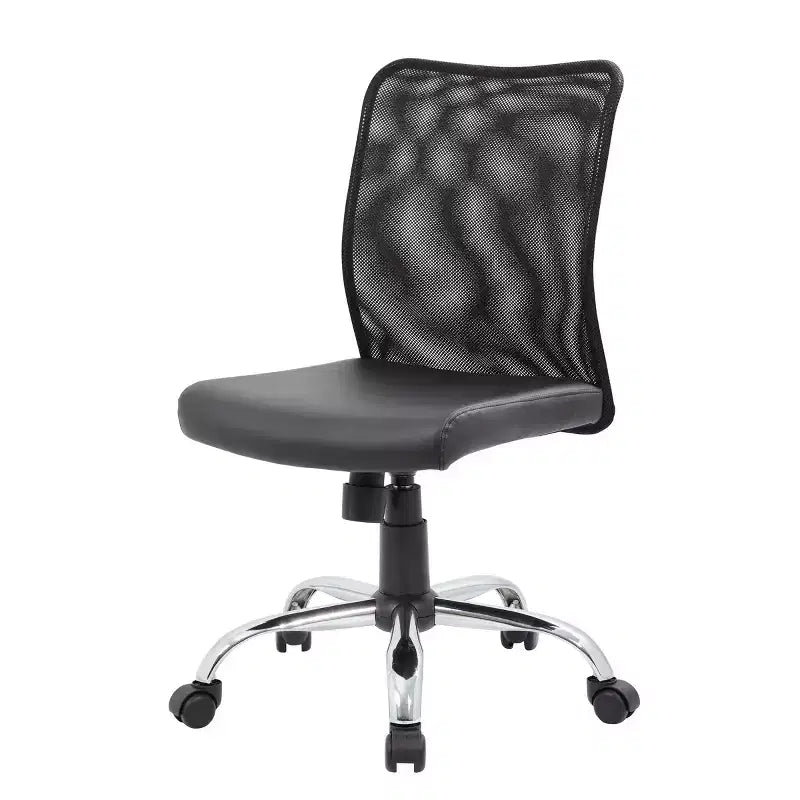 Fauteuil de travail en maille sans accoudoirs, noir - Boss Office Products : Vérin pneumatique, base chromée, assise en vinyle