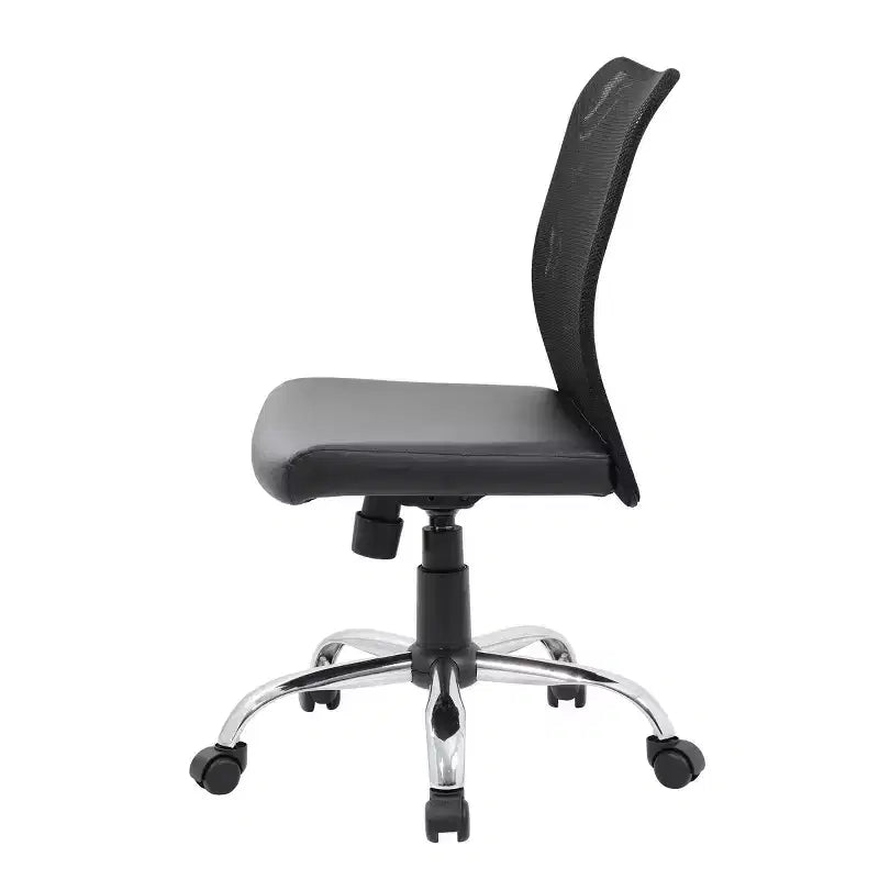 Fauteuil de travail en maille sans accoudoirs, noir - Boss Office Products : Vérin pneumatique, base chromée, assise en vinyle