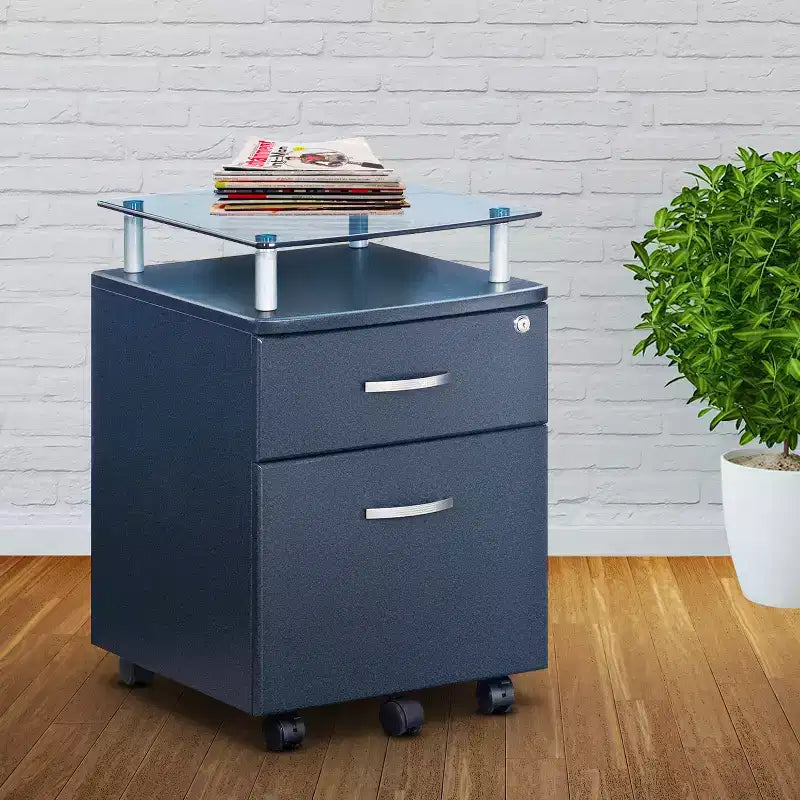 Classeur roulant et verrouillable gris - Techni Mobili : Rangement de bureau sécurisé en MDF, 5 roulettes, tiroirs verrouillables