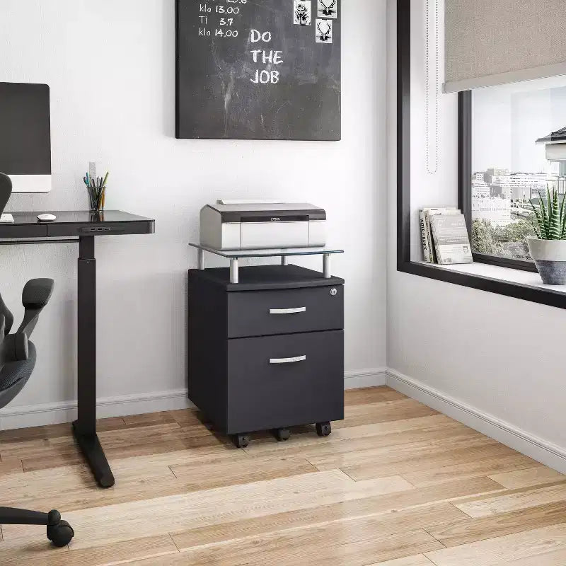 Classeur roulant et verrouillable gris - Techni Mobili : Rangement de bureau sécurisé en MDF, 5 roulettes, tiroirs verrouillables