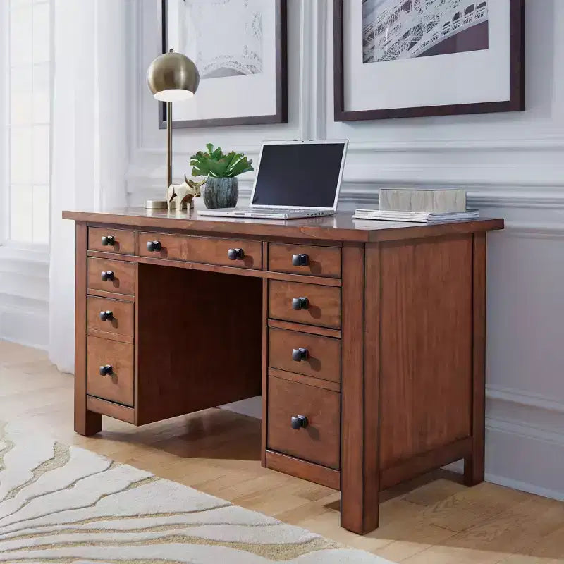 Bureau piédestal Tahoe Executive – Érable vieilli – Home Styles : Bois dur, mobilier de bureau moderne Mid-Century